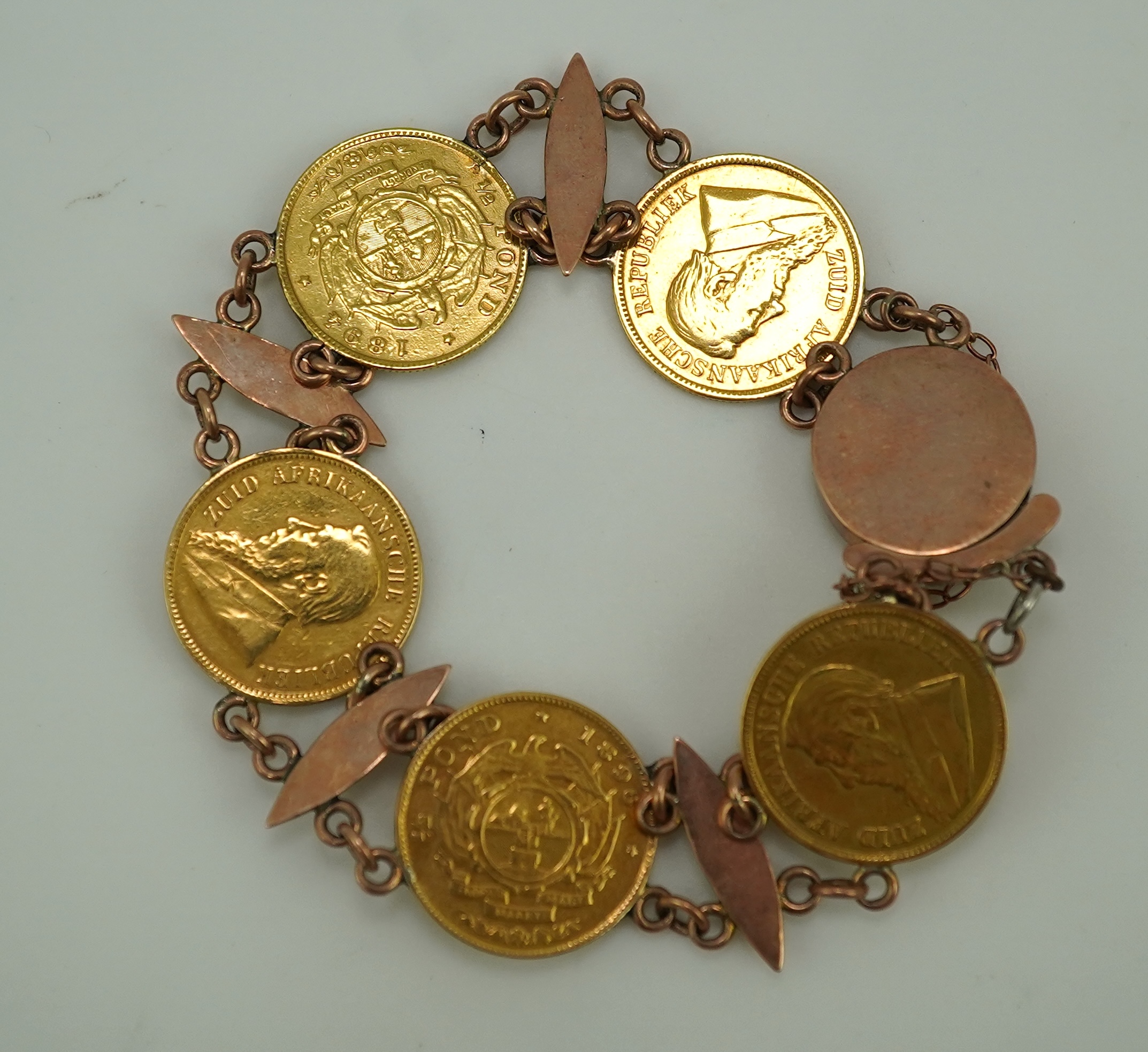 A late 19th century gold coin bracelet